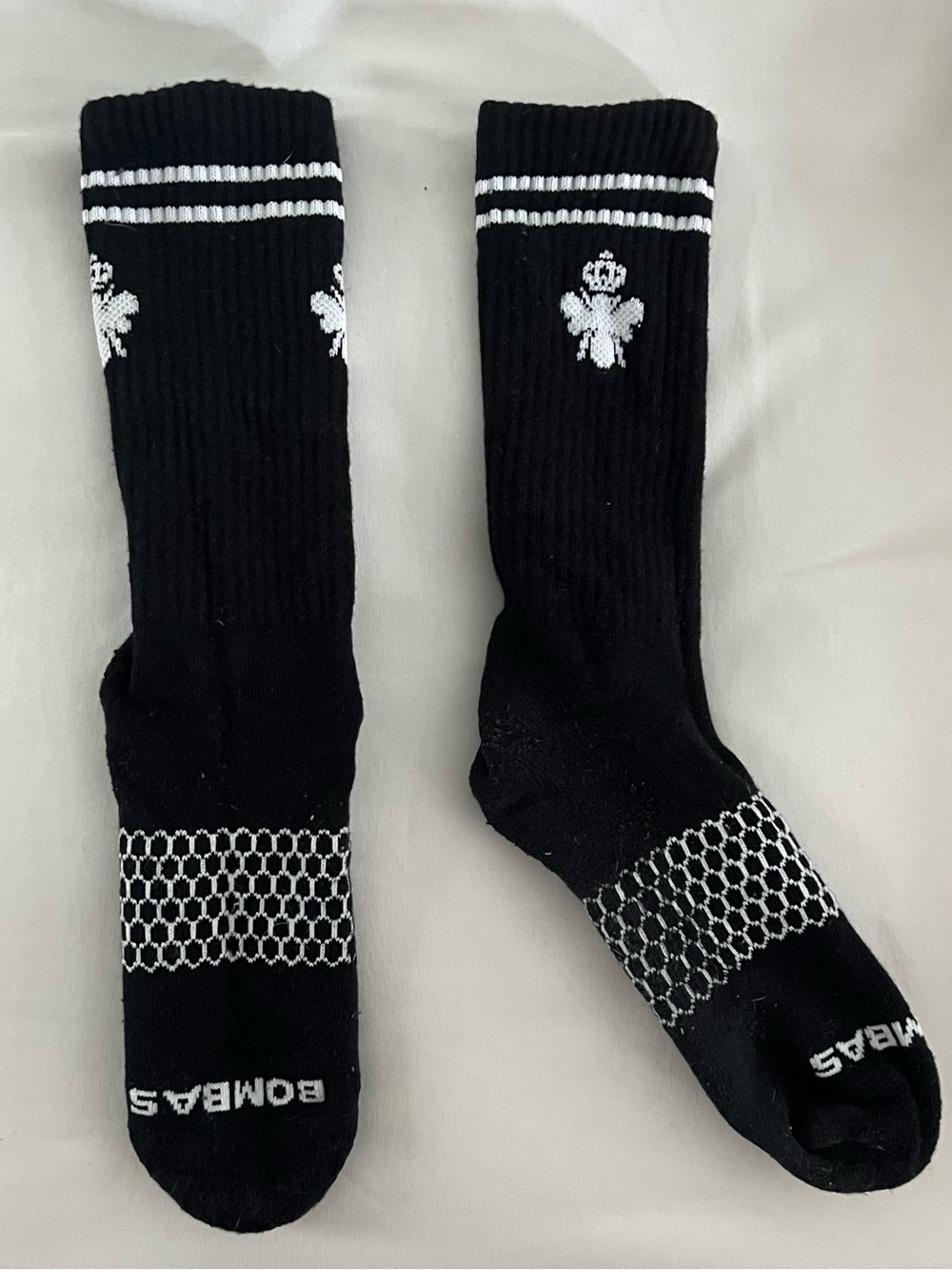 Bombas Black Athletic Socks with White Stripe and Bee Logo